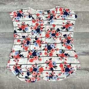 Torrid Floral Georgette Top Button Back Women Plus 3X Semi Sheer White Striped